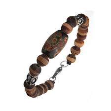 Tibetan Bead, with Frost Stripe Brown Agate Stone