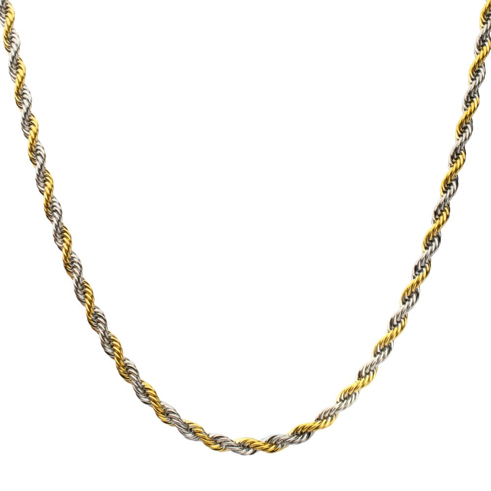 INOX 6mm 18Kt Gold IP Steel Two-Tone Rope Chain Necklace