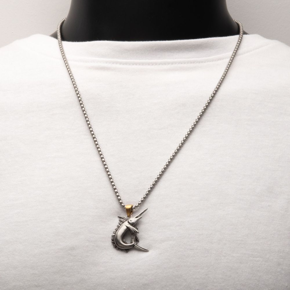 Antiqued Matte Finish Steel Marlin Pendant