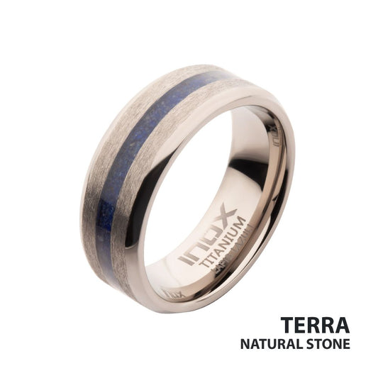 Matte Finish Titanium Lapis Lazuli Stone Inlay Comfort Fit Ring