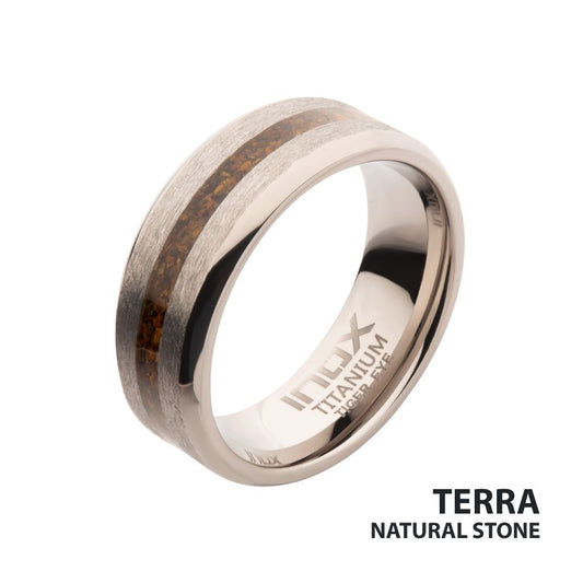 Matte Finish Titanium Tiger Eye Stone Inlay Comfort Fit Ring
