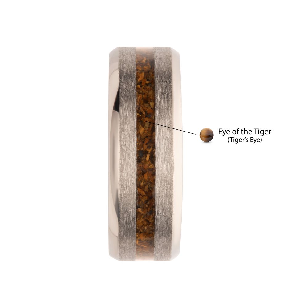 Matte Finish Titanium Tiger Eye Stone Inlay Comfort Fit Ring