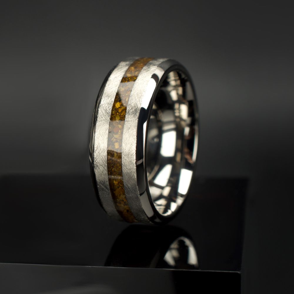 Matte Finish Titanium Tiger Eye Stone Inlay Comfort Fit Ring